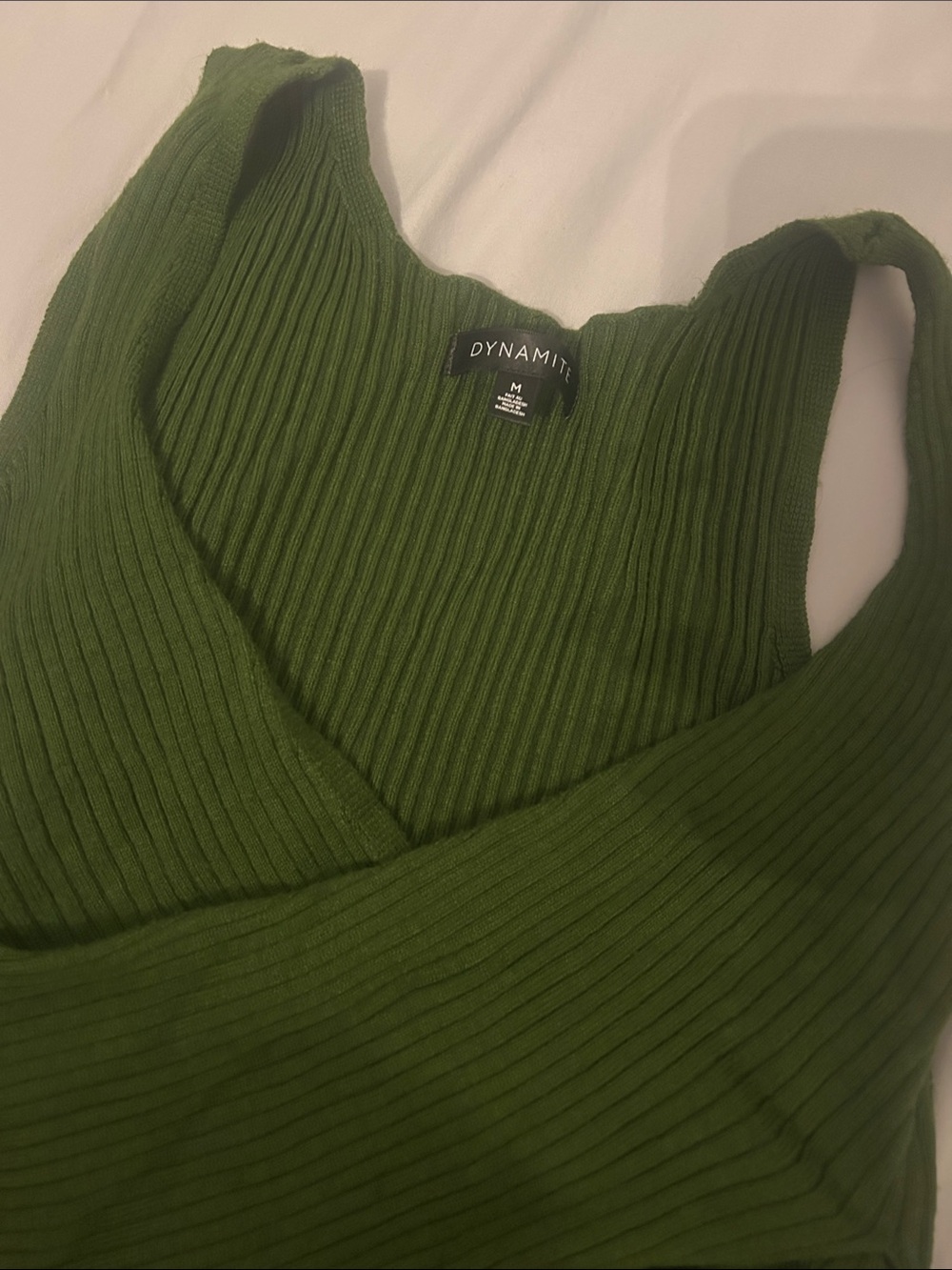 Dynamite Olive Ribbed Cross-Front Tank - Picture 2 of 3